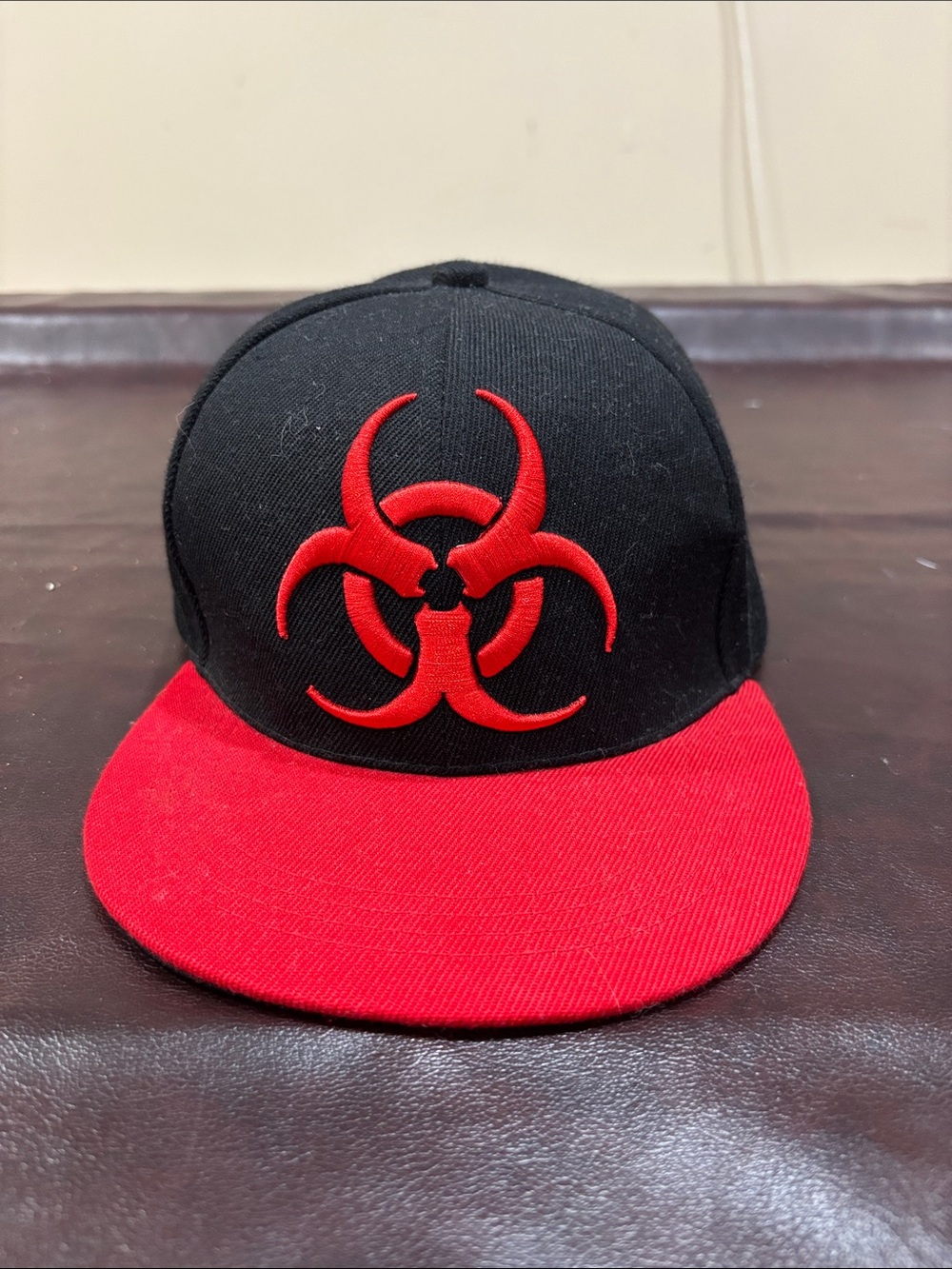 Kids Black and Red Snapback Hat with Biohazard Patch